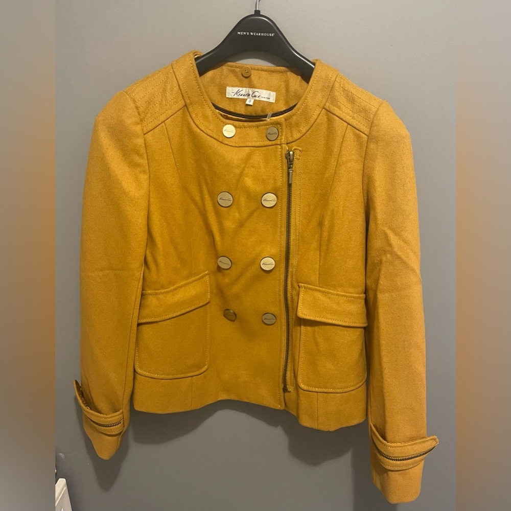 Yellow Kenneth Cole Double Breast Wool Pea Coat Size 8